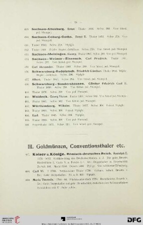 III. Goldmünzen, Conventionsthaler etc. (Nr. 467-732)