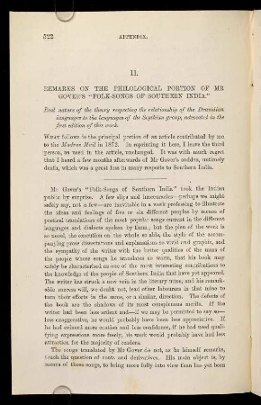 522-535, II. Remarks on the Philological Portion of Mr Gover's "Folk-Songs of Southern India"