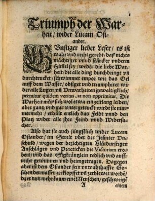 Triumph Der Warheit wider Lucam Osiandrum