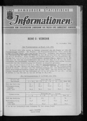 Der Fremdenverkehr im Monat Juli 1954 : Nr. 32