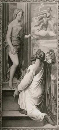 Psyche, göttlich verehrt : Freskenzyklus Amor und Psyche. Bild 8: Psyche, göttlich verehrt. Fresko; 2,12 x 0,70 m (1838; L. Schulz). Gartenpavillon des Schlosses Rüdigsdorf