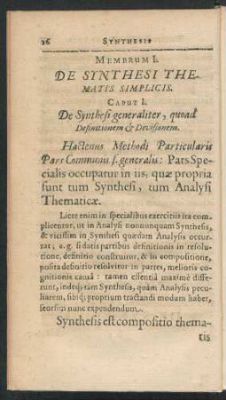 Caput I. De Synthesi generaliter, quoad Definitionem & Divisionem