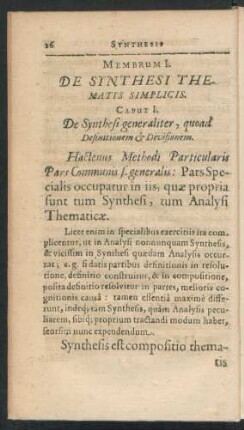 Caput I. De Synthesi generaliter, quoad Definitionem & Divisionem
