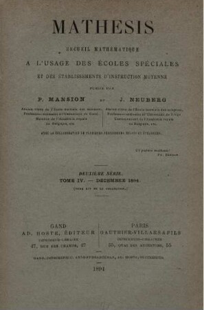 DEUXÈME SÉRIE. TOME IV. - DÉCEMBRE 1894.