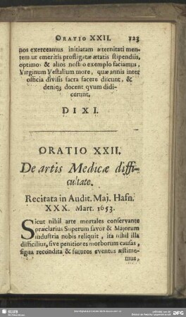Oratio XXII. De artis Medicae difficultate