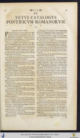 IV. Vetus Catslogus Pontificum Romanorum.