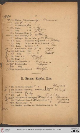 D. Bronce, Kupfer, Zinn (Nr. 290 - 412)