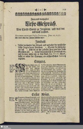 Zwey und viertzigstes Lehr-Gespräch. Von Christi Eintritt zu Jerusalem, und was vor und nach passiret