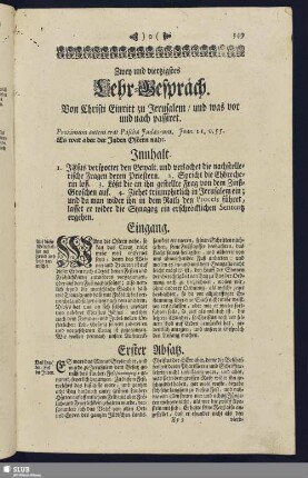 Zwey und viertzigstes Lehr-Gespräch. Von Christi Eintritt zu Jerusalem, und was vor und nach passiret