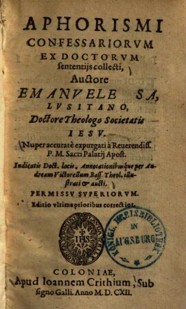 Aphorismi Confessariorvm Ex Doctorum sententijs collecti