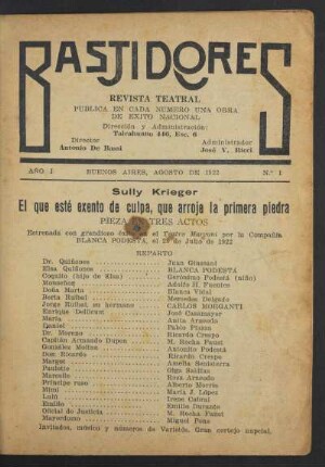1922000101: El que esté exento de culpa, que arroje la primera piedra : [pieza en tres actos]
