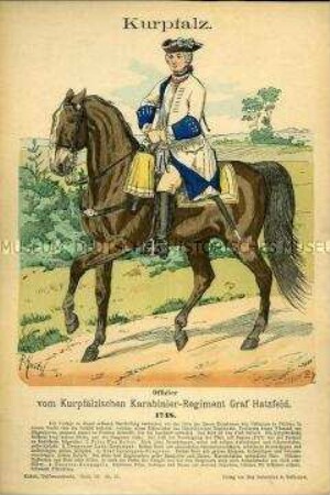 Uniformdarstellung, Offizier des Karabinier-Regiments, Kurpfalz, 1748.
