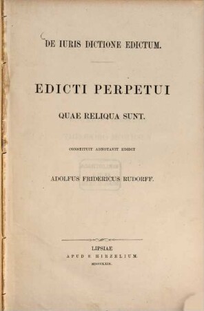 Edicti perpetui quae reliqua sunt : de iuris dictione edictum