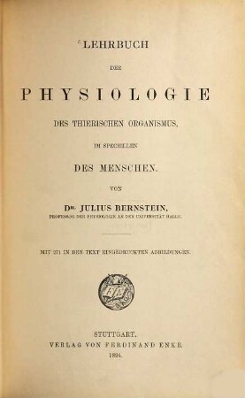 Lehrbuch der Physiologie des thierischen Organismus, im speciellen des Menschen