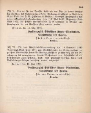 59. Ministerial-Bekanntmachung, betreffend Erweiterung des Geschäftbetriebs der Norddeutschen Feuer-Versicherungsgesellschaft in Hamburg