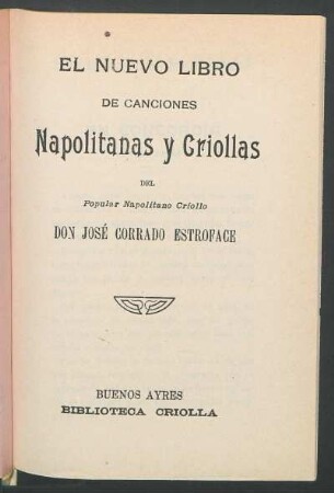 El nuevo libro de canciones napolitanas y criollas