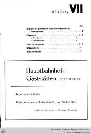 Abteilung VII. Verzeichnis der Haltestellen der städt. Straßenbahn und der Kraftwagenlinien mit Übersichtsplan, Steuerwesen, Bank- und Börsenwesen, Währungstabelle, Maße und Gewichte.