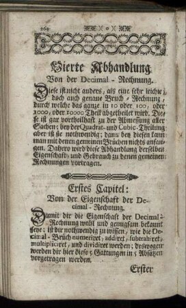 Vierte Abhandlung Von der Decimal-Rechnung.