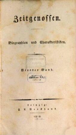 Zeitgenossen : ein biographisches Magazin für d. Geschichte unserer Zeit. 4, 4 = H. 13 - 16. 1818/19