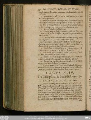 Locus XLIV. De Disciplina & Iurisdictione Ecclesiae ubi etiam de Ieiunio.
