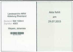 Entnazifizierung Johannes Weyers , geb. 22.09.1901 (Tierarzt)
