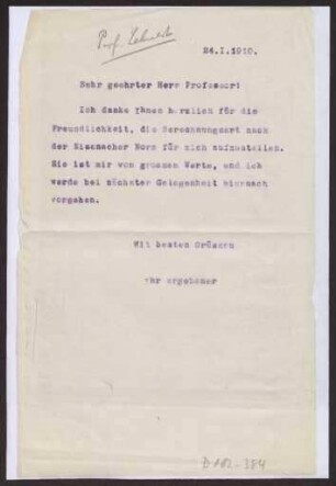 Schreiben an Prof. Lehnert (Brief)