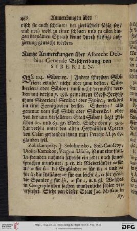 Kurtze Anmerckungen ueber Albrecht Dobbins Generale Beschreibung von Siberien