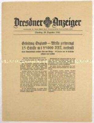 Nachrichtenblatt "Dresdner Anzeiger" mit Meldungen des Oberkommandos der Wehrmacht u.a. zum Unterseebootkrieg