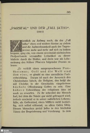 "Parsifal" und der "Fall Jatho". (1911)