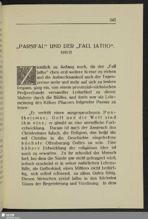 "Parsifal" und der "Fall Jatho". (1911)