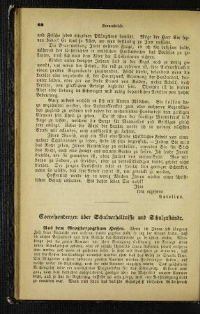 Correspondenzen über Schulverhältnisse und Schulzustände