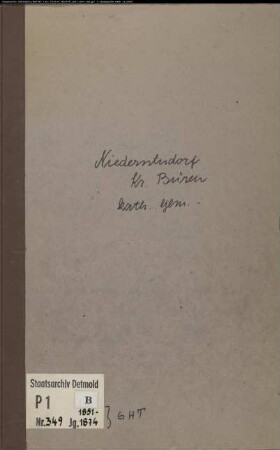 Kirchenbuchduplikat der katholischen Gemeinde Niederntudorf, Kreis Büren (GHT 1851-1874) (Gemeinde: Katholische Gemeinde Niederntudorf)