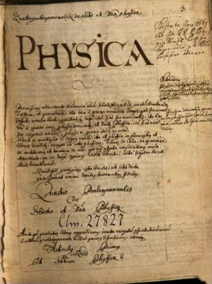 Bernhardi Wenzl commentarii in Aristotelis libros Physicorum, de coelo, de generatione, de meteoris, de anima, de metaphysica - BSB Clm 27827
