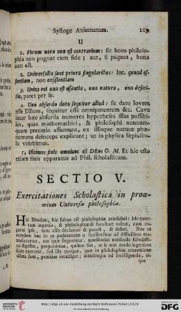 Sectio V: Exercitationes Scholasticae in prooemium Universae philosophiae