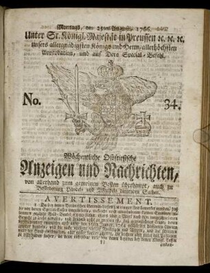 No. 34. Montags, den 25ten Augusti, 1766.
