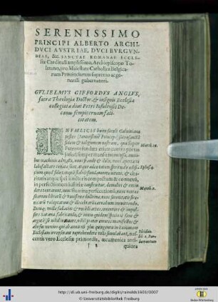 Serenissimo Principo Alberto Archiduci Austriae…