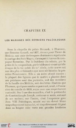 Chapitre IX: Les mariages des derniers Paléologues