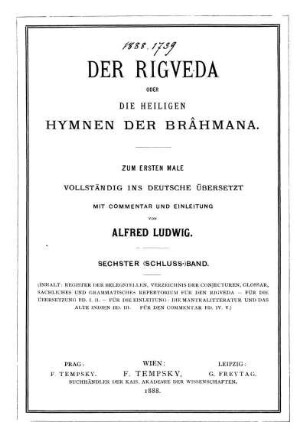 Bd. 6: Register der Belegstellen : Verzeichnis der Conjecturen, Glossar, sachliches und grammatisches Repertorium für den Rigveda ...