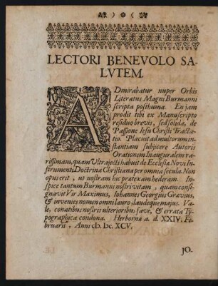 Lectori Benevolo Salutem.