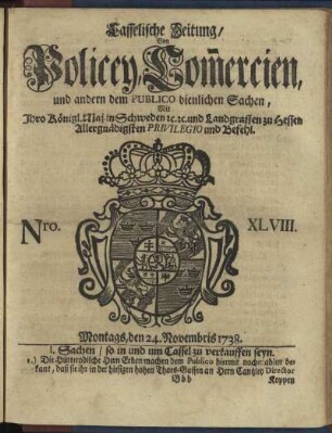 Nro. XLVIII, Montags, den 24. Novembris 1738