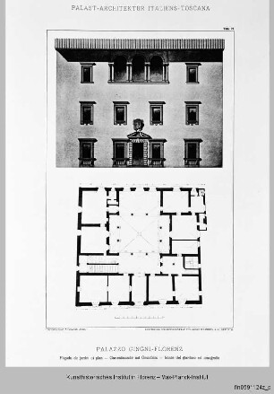 Grundriss und Aufriss der Gartenfassade des Palazzo Giugni in Florenz