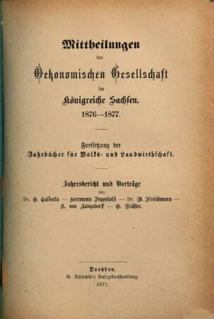 Mitteilungen der Ökonomischen Gesellschaft im Königreiche Sachsen. 1876/77 (1877)