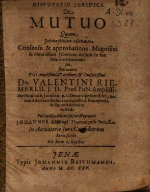 Disputatio Iuridica De Mutuo
