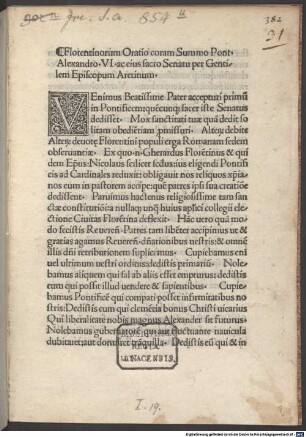 Oratio Florentinorum coram Alexandro VI. habita
