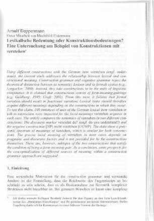 Lexikalische Bedeutung oder Konstruktionsbedeutungen? : eine Untersuchung am Beispiel von Konstruktionen mit verstehen