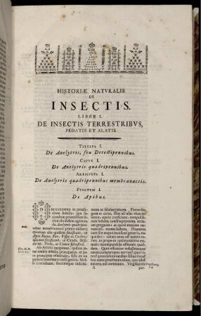 Historiæ Naturalis De Insectis. Liber I. De Insectis Terrestribus, Pedatis Et Alatis.