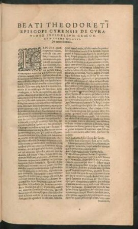 Beati Theodoreti Episcopi Cyrensis De Curatione Infidelium Graecorum Sermo Quintus, De natura hominis.