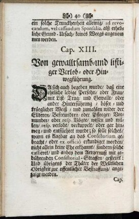 Cap. XIII. Von gewalltsamb- und listiger Verlob- oder Hinwegführung.