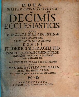 Dissertatio Juridica De Decimis Ecclesiasticis