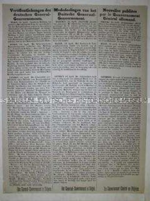 Maueranschlag zur Bekanntgabe zur militärischen Lage an der Ostfront, in Britisch-Indien und zum Seekrieg (dreisprachig)